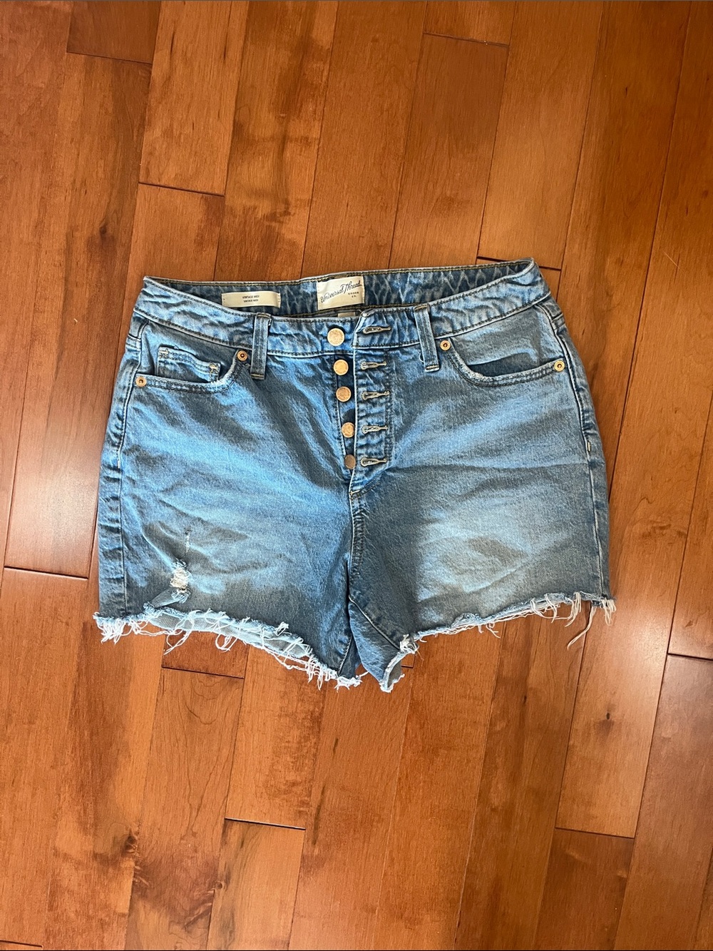 Universal Thread Light Blue Button-Fly Frayed Denim Shorts